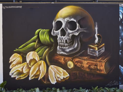 Skull and Flowers still life mural