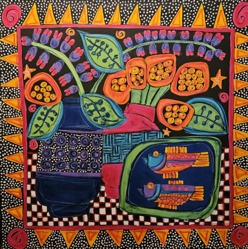 Still Life with fish | Mixed Media in Paintings by Charleneriversstudio