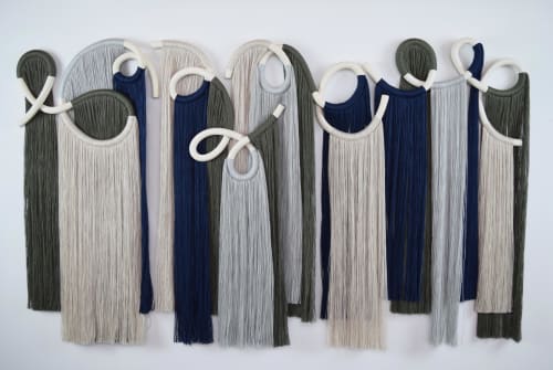 48" Ceramic Wall Sculpture with Cotton Fringe | Wall Hangings by Karen Gayle Tinney