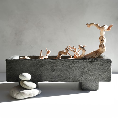 Giant Centerpiece Trough in Stone Grey Concrete | Decorative Objects by Carolyn Powers Designs