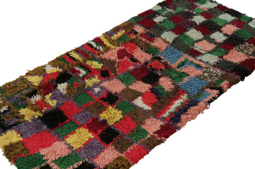 Vintage Moroccan Runner Rug with Polychrome Geometric | Area Rug in Rugs by Rug and Kilim