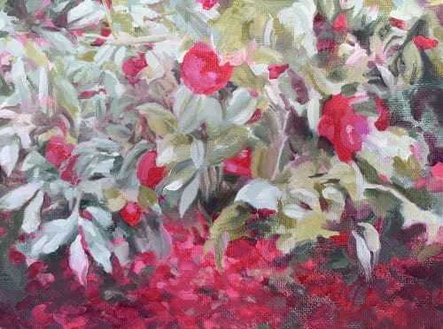 Falling Camellias Oil Painting | Oil And Acrylic Painting in Paintings by VLVolborth Studio - Veronica Volborth