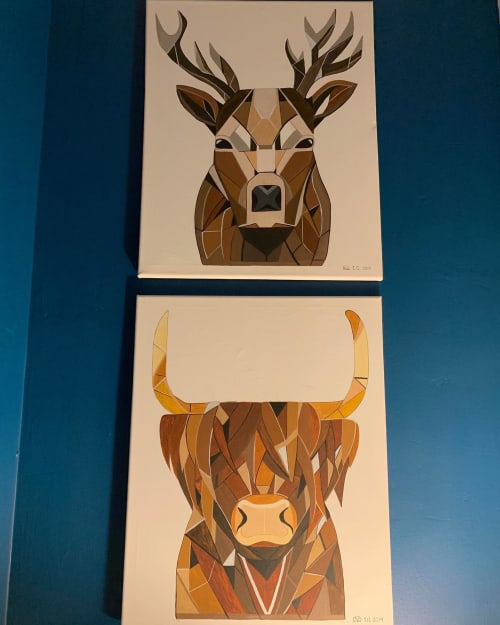 Commission - Highland Cow & Stag | Paintings by Geo-Wild Designs (Mahayla Clayton)