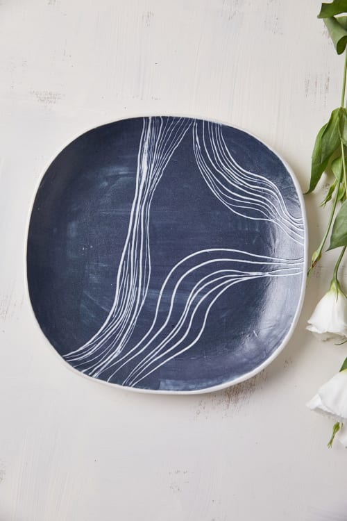 Set of TWO Dark Blue Black Porcelain Plate | Dinnerware by ShellyClayspot