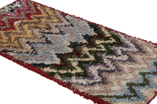 Vintage Moroccan Runner Rag Rug with Multicolor Chevron | Area Rug in Rugs by Rug and Kilim