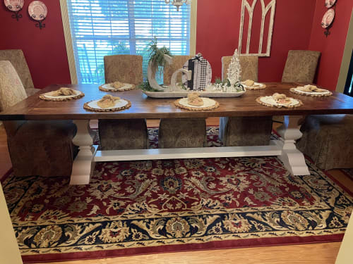 Trestle base pine dining table | Tables by Peach State Sawyer Services