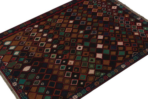 Rug & Kilim’s Baluch Tribal Rug in Burgundy with Colorful | Rugs by Rug and Kilim