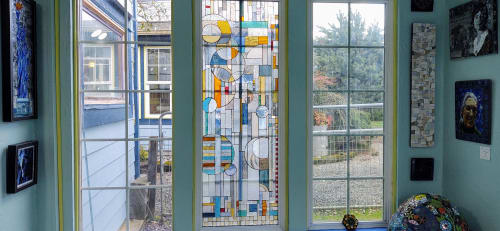 Stained glass mosaic window treatments | Lighting Design by JK Mosaic, LLC