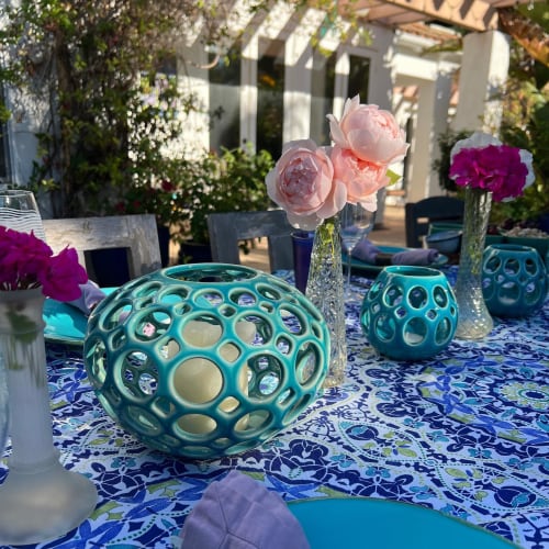 Turquoise Candle Holder | Sculptures by Lynne Meade