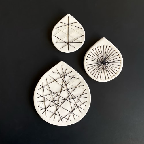 Abstract Geometric Stitched Porcelain Wall Art Set of 3 | Wall Sculpture in Wall Hangings by Elizabeth Prince Ceramics