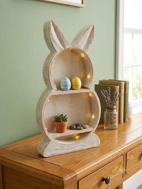 Handcrafted Wooden Bunny Tiered Display Shelf | Decorative Tray in Decorative Objects by Famous Art Group Of Industries