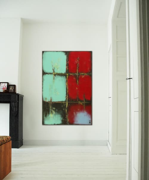 RED over Turquoise | Paintings by Ronald Hunter