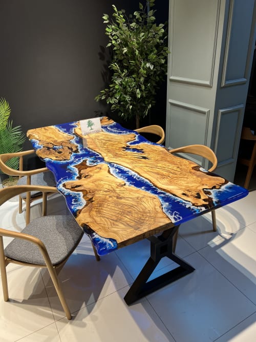 Blue epoxy with wave effect, Conference table, Epoxy olive t | Tables by Brave Wood