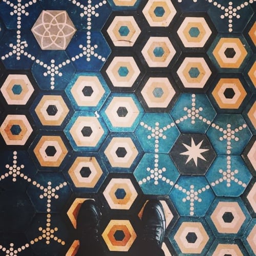 albers hexagonal cement tiles | Tiles by Amethyst Artisan | Bake Shop in Brooklyn