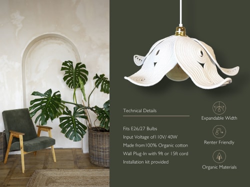 Organic Cotton Rope Petal Lamp, Adjustable Biophilic Petals | Pendants by Light and Fiber