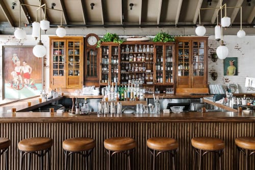 Brilliant 5 Globe Fixture with Vintage Milk Glass, Brass and Jewelry Elements | Chandeliers by Michelle James | La Lucha in Houston