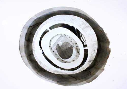 Ink collage circles abstract painting 70 x 50 cm | Watercolor Painting in Paintings by Valeria Kondor