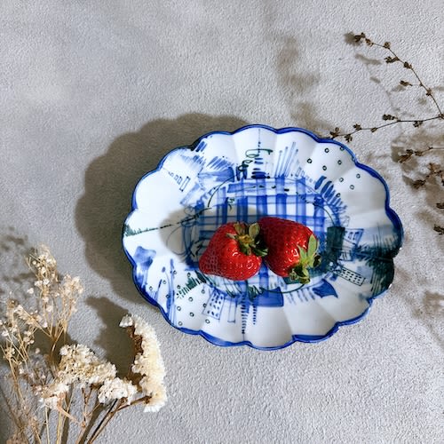 Blue-and-White Oval Plate – Japanese Ceramic Serving Dish | Ceramic Plates by Hideyo
