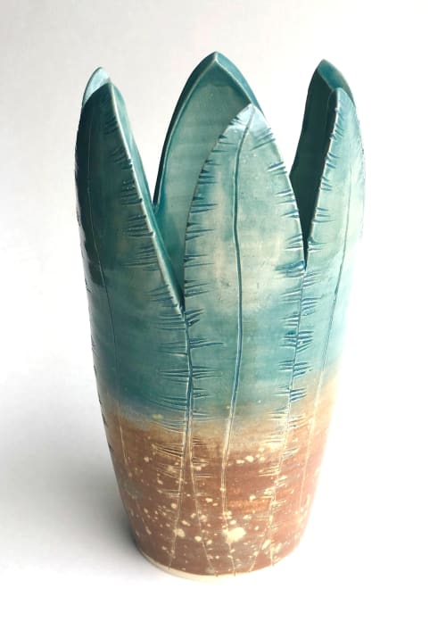 Green leaves vase | Vases & Vessels by Maya Ceramics and Paintings