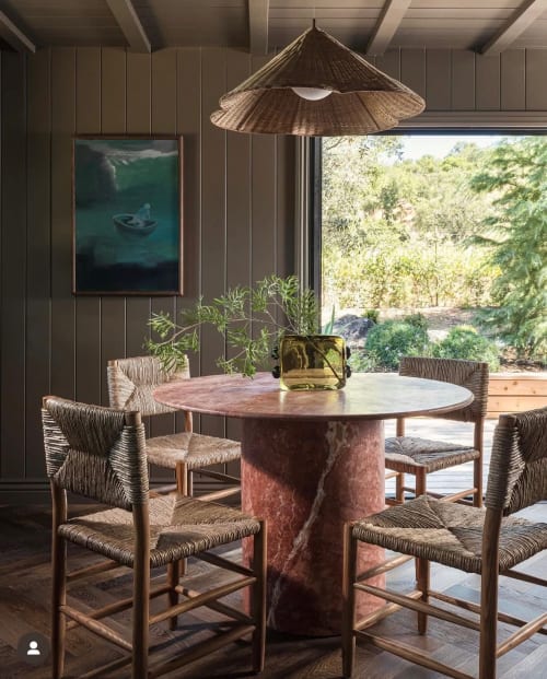 Red Travertine Round Pedestal Dining Table | Tables by Phidias Atelier