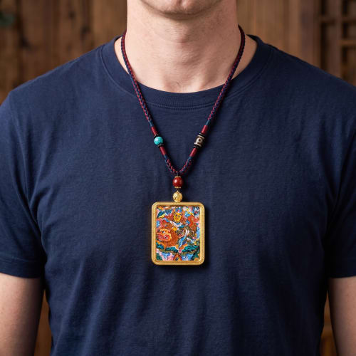 Reversible Tibetan Kalachakra Thangka Pendant | Ornament in Decorative Objects by Dynasty Artisan