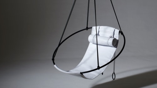 Studio Stirling White Genuine Leather Hanging Swing Chair | Chairs by Studio Stirling
