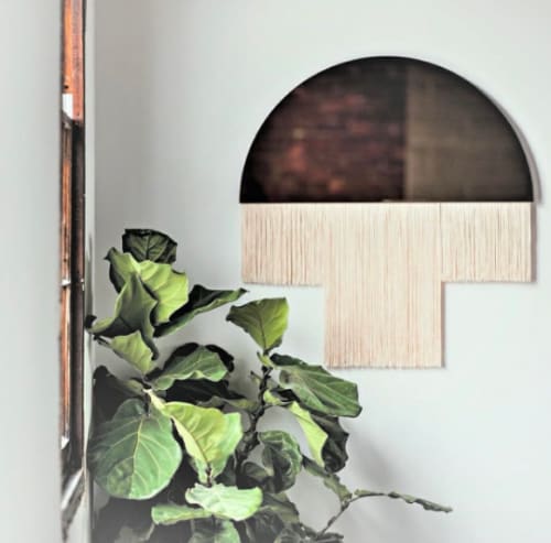 "Aria-Duet" Modern half circle mirror fringe | Wall Hangings by Candice Luter Art & Interiors