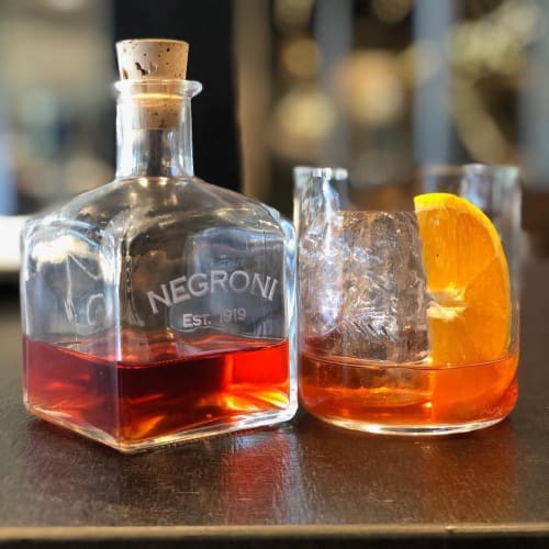 Custom Negroni Decanters | Vessels & Containers by Reclamation Etchworks | The Slanted Door San Ramon in San Ramon