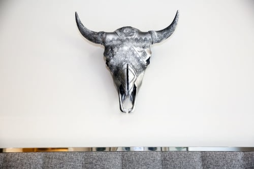 Buffalo Solver with Antique Lace and Swarovski Crystal | Ornament in Decorative Objects by Gypsy Mountain Skulls