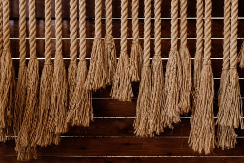 Boho Style Jute Rope Covers - Shade Canopy for Patio | Curtains & Drapes by Dimitar Kostadinov | Santorini View Studios Firostefani in Firostefani