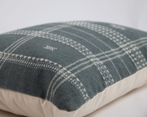 Bhujodi Wool Handloom Pillow, Blue - 16 x 24 inch | Pillows by ARTISAGA PRIVATE LIMITED