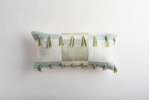 Tolima Lumbar Cielo Blue & Sage Green Pillow | Pillows by ZUAHAZA | Central Park in New York
