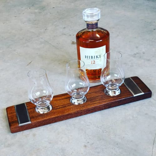 Barrel Oak Whiskey Flights with Embedded Steel Plates by Todd Alan