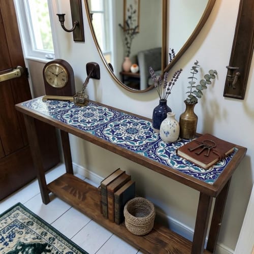 Turkish Tile Console Table in Walnut Wood – Entryway Table | Tables by Ubba Home Decor