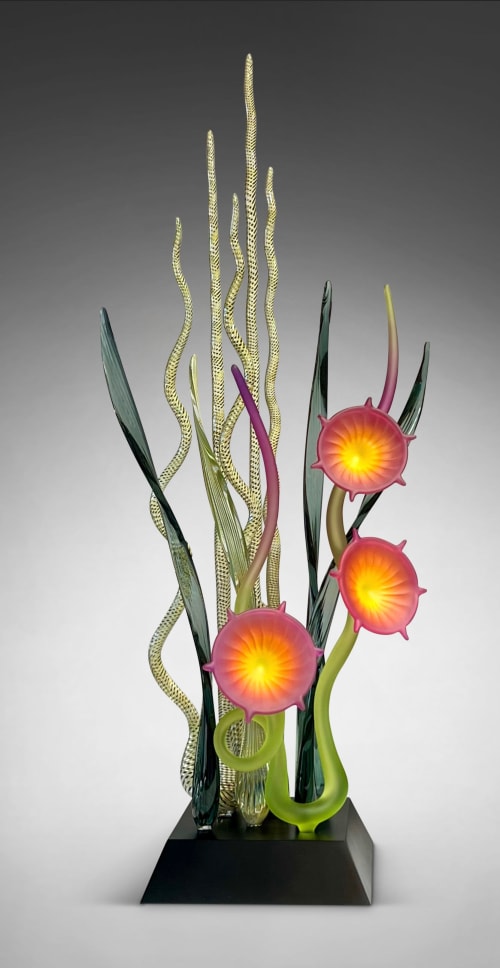 Dancing in the Sea of Coral II - Magenta | Sculptures by Warner Whitfield Designs,  Glass art sculpture