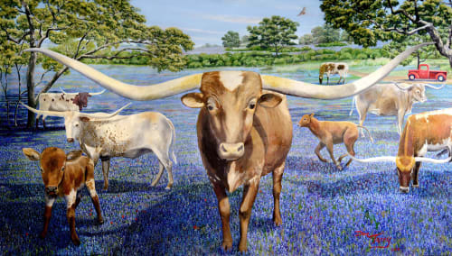 Jackson Longhorn Ranch Family | Oil And Acrylic Painting in Paintings by Dan Terry