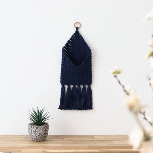 Macrame Pouch- Navy | Wall Hangings by YASHI DESIGNS