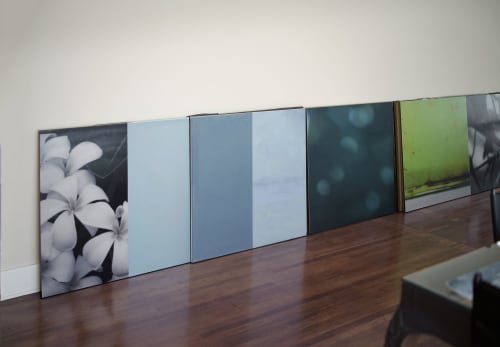 Large format wall series of abstract photography & painting panels, 'Island Night'.