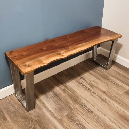Live edge Walnut and Steel Bench | Benches & Ottomans by JETT Woodworking LLC