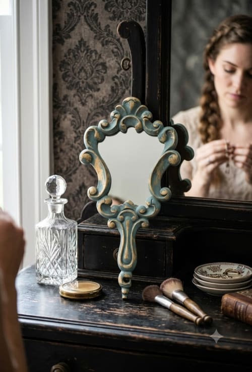 The Baroque Elegance Hand Mirror | Decorative Objects by Famous Art Group Of Industries
