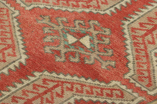 Vintage Turkish Oushak Rug in Red & Pink with Geometric | Rugs by Rug and Kilim
