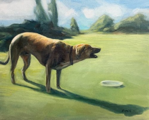 Jackson's frisbee | Oil And Acrylic Painting in Paintings by Paws By Zann Pet Portraits