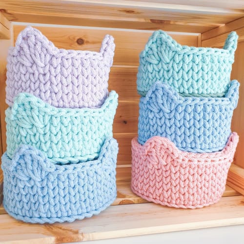 Crochet Handcrafted baskets with Cat ears design | Interior Design by MarryKate, Crochet.knit and macrame designer
