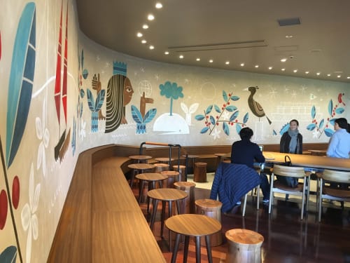 Starbucks Odaiba Mural By Jesse Ledoux Seen At Starbucks Coffee Odaiba Aqua City Store Minato Ku Wescover