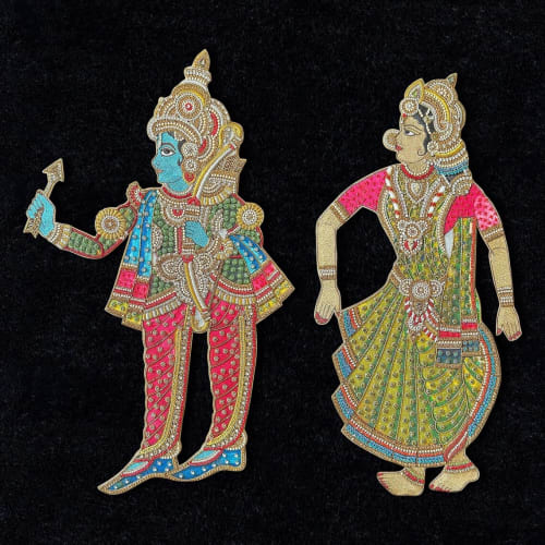 Sita Ram Hand Embroidered Bejewelled Installation of Hindu G | Embroidery in Wall Hangings by MagicSimSim