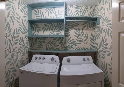 Custom Hand Painted Leaf Pattern Laundry Room | Murals by Girls Who Paint Murals