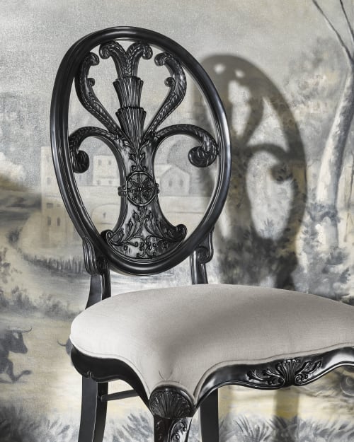 Carving oval back side chair fabric seat | Chairs by Jonathan Charles Fine Furniture