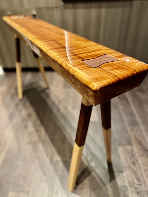 Figured Redwood Console Table with Sculpted Hardwood Legs | Tables by DapperwoodSF