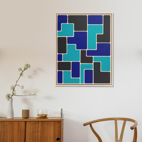 "The Swimming Pool" Geometric Wall Art in wood and leather | Wall Sculpture in Wall Hangings by Atelier C.U.B Sophie Gailliot & Richard Pontais