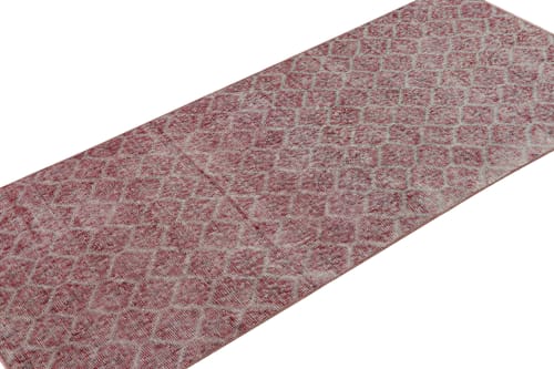 Vintage Zeki Müren Runner Rug with Burgundy Geometric | Area Rug in Rugs by Rug and Kilim